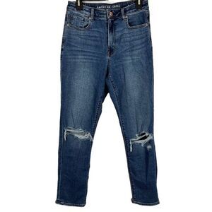 American Eagle Mom Jeans Women's Distressed Stretch High Rise Blue Denim sz 6
